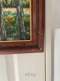 Ancien Tableau Peinture Huile Toile Manoir Château Maison Vacances 87x62cm