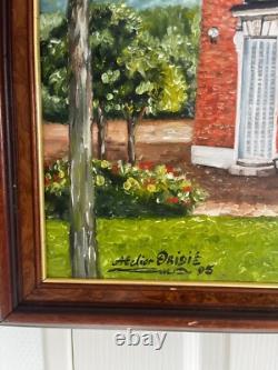 Ancien Tableau Peinture Huile Toile Manoir Château Maison Vacances 87x62cm