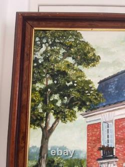 Ancien Tableau Peinture Huile Toile Manoir Château Maison Vacances 87x62cm