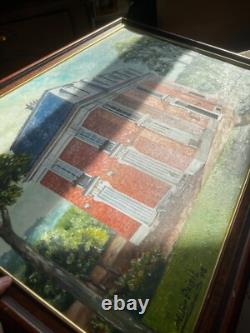 Ancien Tableau Peinture Huile Toile Manoir Château Maison Vacances 87x62cm
