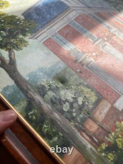 Ancien Tableau Peinture Huile Toile Manoir Château Maison Vacances 87x62cm