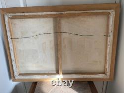 Ancien Tableau Peinture Huile Toile Manoir Château Maison Vacances 87x62cm