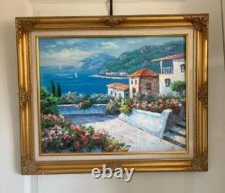 Ancien Tableau Peinture Huile Toile Provençale Provence Italie Cadre Doré Signé
