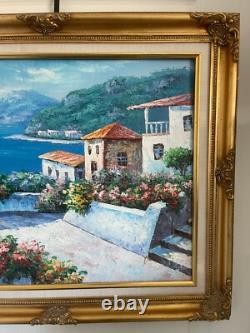 Ancien Tableau Peinture Huile Toile Provençale Provence Italie Cadre Doré Signé