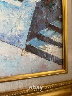 Ancien Tableau Peinture Huile Toile Provençale Provence Italie Cadre Doré Signé