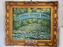 Ancien Tableau Peinture Huile Toile Repro Bassin Nymphéas Japon MONET 80x70 Sign