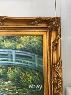 Ancien Tableau Peinture Huile Toile Repro Bassin Nymphéas Japon MONET 80x70 Sign
