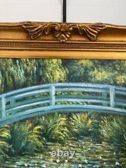 Ancien Tableau Peinture Huile Toile Repro Bassin Nymphéas Japon MONET 80x70 Sign