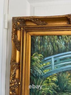 Ancien Tableau Peinture Huile Toile Repro Bassin Nymphéas Japon MONET 80x70 Sign