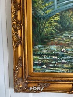 Ancien Tableau Peinture Huile Toile Repro Bassin Nymphéas Japon MONET 80x70 Sign