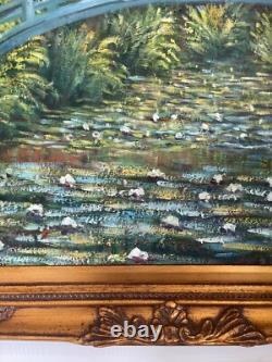 Ancien Tableau Peinture Huile Toile Repro Bassin Nymphéas Japon MONET 80x70 Sign