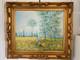 Ancien Tableau Peinture Huile Toile Repro Champs au printemps MONET 80x70 Sign&eacute;