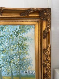 Ancien Tableau Peinture Huile Toile Repro Champs au printemps MONET 80x70 Signé