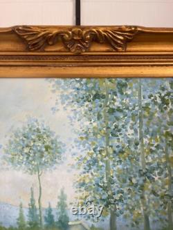 Ancien Tableau Peinture Huile Toile Repro Champs au printemps MONET 80x70 Signé