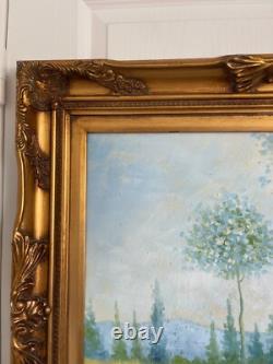 Ancien Tableau Peinture Huile Toile Repro Champs au printemps MONET 80x70 Signé