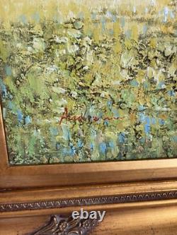 Ancien Tableau Peinture Huile Toile Repro Champs au printemps MONET 80x70 Signé