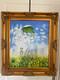 Ancien Tableau Peinture Huile Toile Repro Femme Ombrelle MONET 80x70 Sign&eacute;