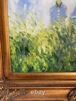Ancien Tableau Peinture Huile Toile Repro Femme Ombrelle MONET 80x70 Signé