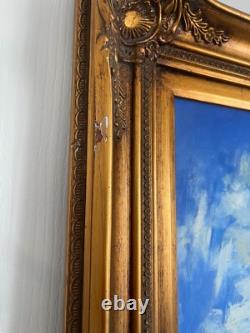 Ancien Tableau Peinture Huile Toile Repro Femme Ombrelle MONET 80x70 Signé