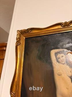 Ancien Tableau Peinture Huile Toile Source d'Après Ingres Nymphe Cruche