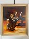 Ancien Tableau Peinture Huile Toile Violoniste Quatuor Musicien Cadre Doré Signé