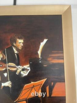 Ancien Tableau Peinture Huile Toile Violoniste Quatuor Musicien Cadre Doré Signé