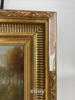 Ancien Tableau Peinture Huile Toile XIXème 19ème Champ Paysan Berger Automne