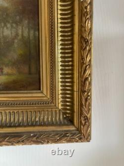 Ancien Tableau Peinture Huile Toile XIXème 19ème Champ Paysan Berger Automne