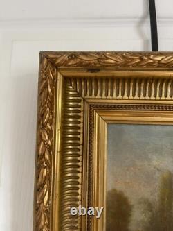 Ancien Tableau Peinture Huile Toile XIXème 19ème Champ Paysan Berger Automne