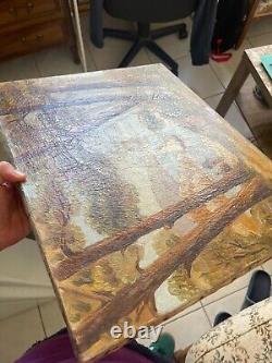 Ancien Tableau Peinture Huile toile Paysage Marin Mer Bateau Viel homme XIX ème