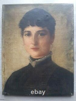 Ancien Tableau Portrait Femme Élégante XIX ème