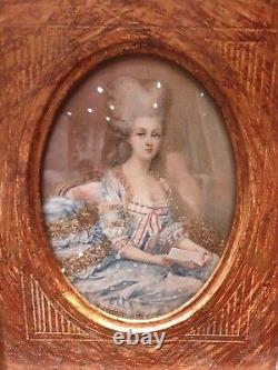 Ancien Tableau, Portrait, Grande Miniature, Peinture, Portrait De Femme, Xixeme