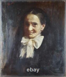 Ancien Tableau Portrait d'une Dame Peinture Huile 1895 Antique Painting Lady