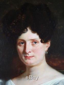 Ancien Tableau Portrait de Dame Peinture Huile Antique Oil Painting