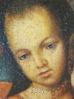Ancien Tableau Portrait de Famille Peinture Huile Antique Oil Painting Dipinto