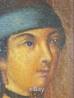 Ancien Tableau Portrait de Famille Peinture Huile Antique Oil Painting Dipinto