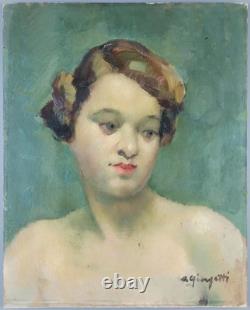 Ancien Tableau Portrait de Femme Angelo Giorgetti Peinture Huile Oil Painting