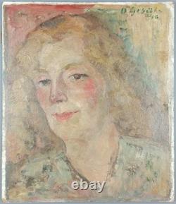 Ancien Tableau Portrait de Femme Otto Gebühr 1946 Peinture Huile Oil Painting