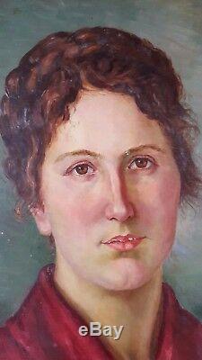 Ancien Tableau Portrait de Femme Peinture Huile Antique Oil Painting