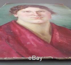Ancien Tableau Portrait de Femme Peinture Huile Antique Oil Painting