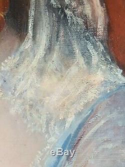 Ancien Tableau Portrait de Femme Peinture Huile Antique Oil Painting Dipinto