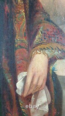 Ancien Tableau Portrait de Femme Peinture Huile Antique Oil Painting Gemälde