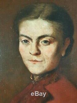 Ancien Tableau Portrait de Femme Peinture Huile Antique Oil Painting Ölgemälde
