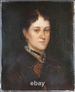 Ancien Tableau Portrait de Femme Peinture Huile Antique Oil Painting Woman