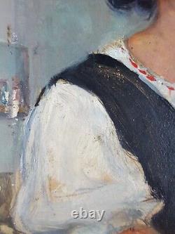 Ancien Tableau Portrait de Femme Peinture Huile Antique Oil Painting Woman