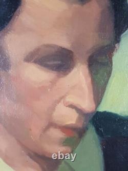 Ancien Tableau Portrait de Femme Peinture Huile Femme 1946 Oil Painting Woman