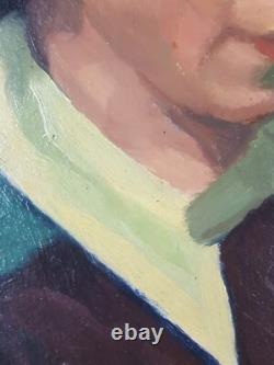Ancien Tableau Portrait de Femme Peinture Huile Femme 1946 Oil Painting Woman
