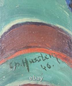 Ancien Tableau Portrait de Femme Peinture Huile Femme 1946 Oil Painting Woman