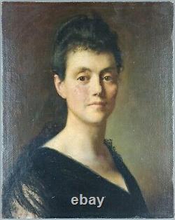 Ancien Tableau Portrait de Femme Peinture Huile Oil Painting Woman Portrait