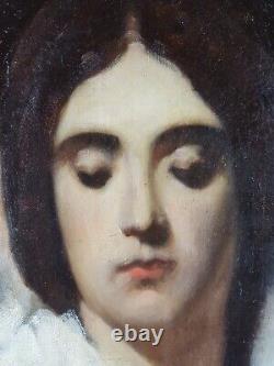 Ancien Tableau Portrait de Femme Peinture Huile Toile Antique Painting Woman